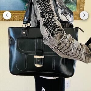 Rare Vintage Etienne Aigner Black Leather, Silver Trim Handbag, Authentic